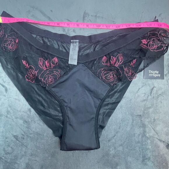 Thistle and Spire Thorn Apart Bikini Panty Womens 1X Black Sheer Roses Revolve - Picture 6 of 8